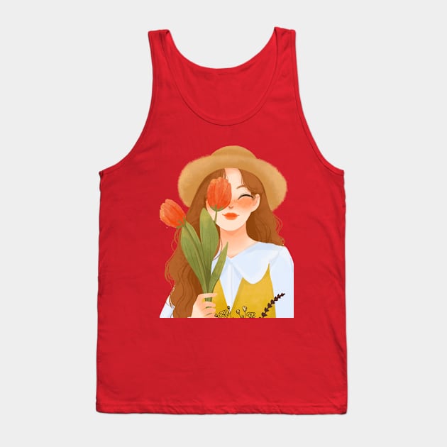 Girl with flowers. Tank Top by BlashkaShop